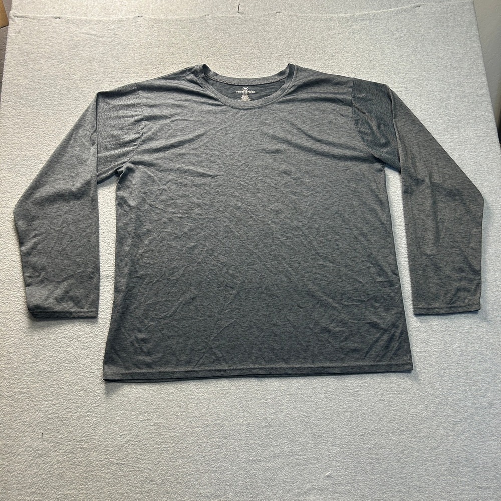 Real Essentials Athletic Tee Mens 2XL Gray Space Dye Performance Long Sleeve